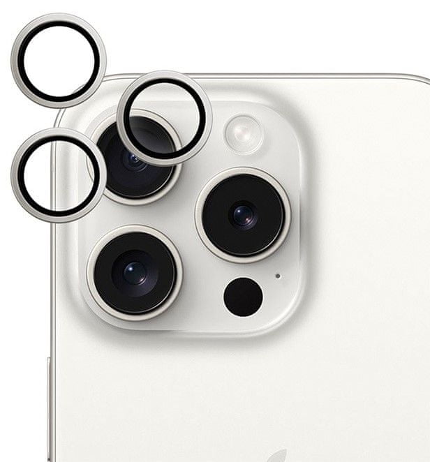 EPICO hliníkové ochranné sklo na šošovky fotoaparátu pre iPhone 15 Pro / 15 Pro Max 81312152100001 - biely titan